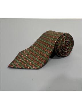 Hermes Men's Green & Red Geometric Silk Tie $295